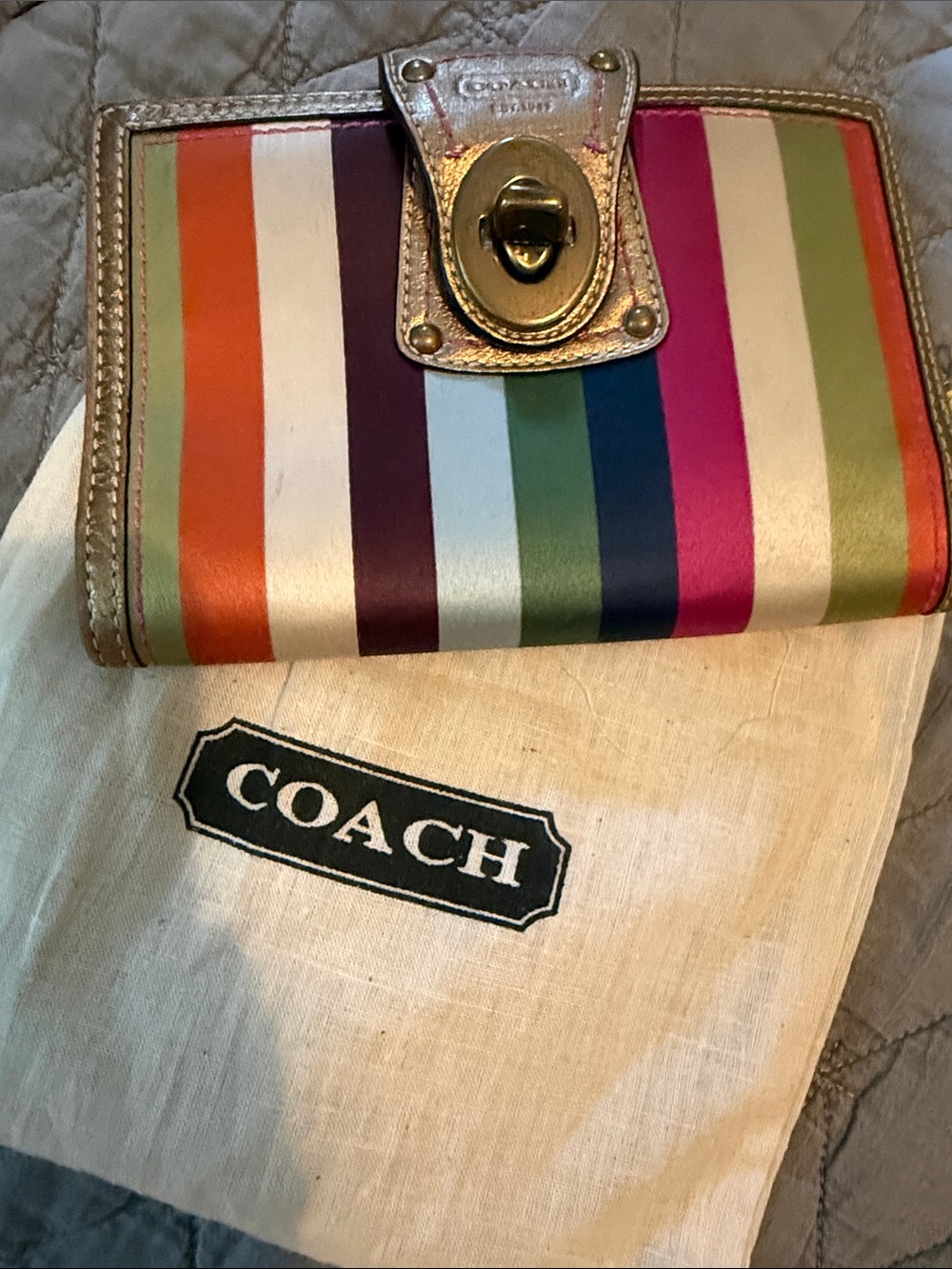 Coach Multicolor Striped Leather Wallet with Gold Hardware